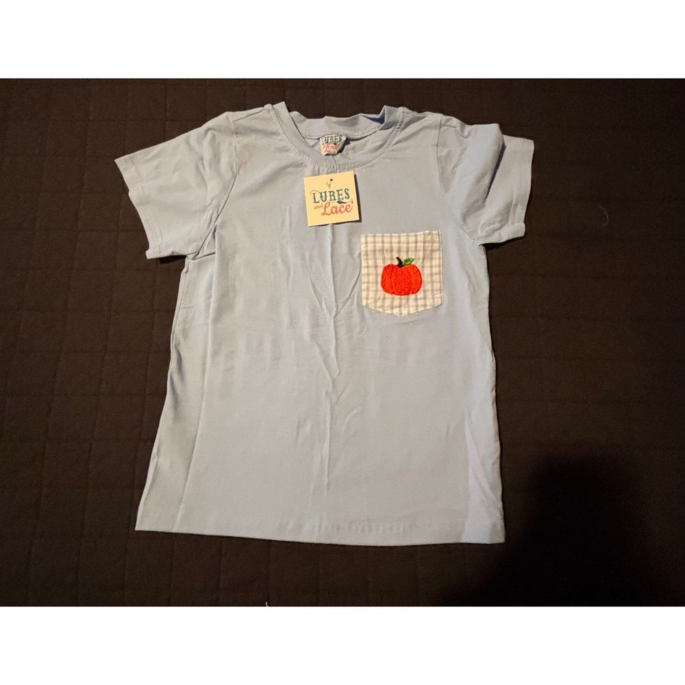 Lures and Lace Toddler Shirt Size 6 Light Blue‎ Pumpkin Pocket Tee